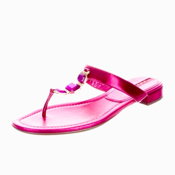 🔥authentic  Prada sport T- strap pink metallic sandals - Picture 3 of 14